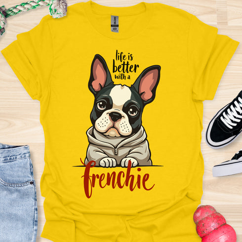 Life is better with a frenchie - V4 - Modern Portrait T-Shirt